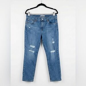 Levi's Boyfriend Jeans Blue Medium Wash Distressed Mid Rise Size 31 (US 12)